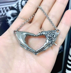 Heat Hand necklace Rose tattoo Friendship Pendant Stainless Steel Controse - Picture 1 of 9