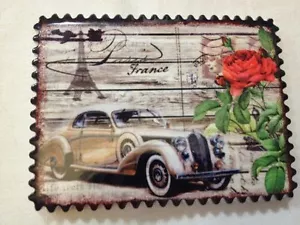 Recuerdo Imán Nevera Coches Antiguos - Antiguo Citroen y Torre Eiffel - Totalmente Nuevo - Imagen 1 de 2