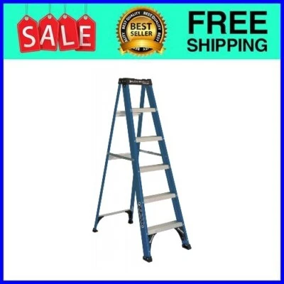 Escalera Louisville 6 'escalón de fibra de vidrio, alcance de 10', 225 lb, capacidad de carga Foto 1 de 4