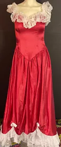 VTG 1980s LORALIE Satin Red Lace Victorian Southern Belle Dres Gown Cottage Cove - Picture 1 of 21