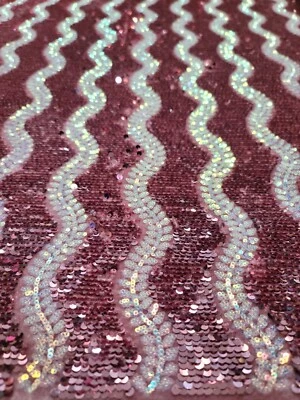 Fabric Sold By The Yard Dusty Rose Stretch Velvet Embroidery Sequin Iridescent  - Image 1 of 4
