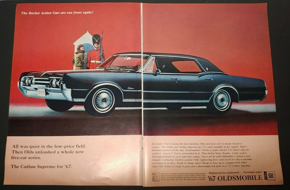 1966 1967 Oldsmobile Supreme Black 4 door Palace Guard Original Car Print Ad - Image 1 of 1