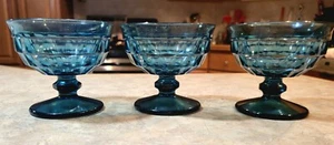Set Of 3 Blue Indiana Glass Whitehall Cubist Footed Dessert Dishes. - Picture 1 of 7