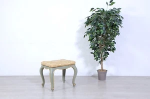 Sgabello poggiapiedi anni 60 pouf stile veneziano verde Damascato dorato vintage - Imagen 1 de 11