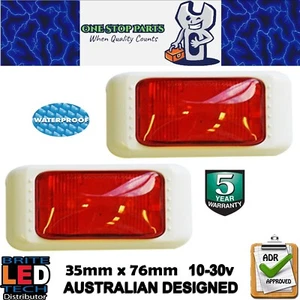 PAIR RED LED REAR MARKER LIGHTS WITH WHITE SURROUNDS MULTI VOLT ADR (2) - Picture 1 of 5