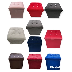 Samt Diamant Ottoman Klappbare Aufbewahrungsbox Fußhocker Sitz Einzel Doppel - Bild 1 von 49