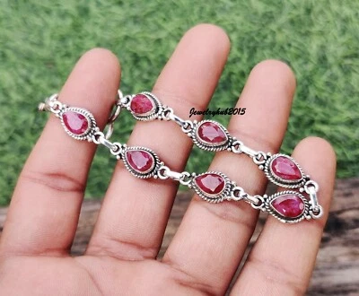 Ruby Gemstone Bracelet 925 Sterling Silver Designer Adjustable Bracelet MO* - Image 1 of 4