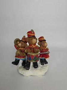 Vintage 90s Three Bear Band Parade Figurine Christmas Uniforms Drum Cymbals - Picture 1 of 10