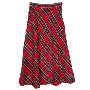Vtg Talbots 8 Red Plaid 100% Wool Long Maxi Skirt Lined Holiday Christmas Winter - Picture 1 of 14