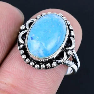 Larimar 925 Silver Plated Handmade Ring of US Size 8 - Picture 1 of 3