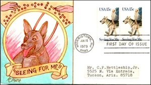 Scott 1787 15 Cents Seeing Eye Dog Ralph Dyer Hand Painted FDC - Picture 1 of 2