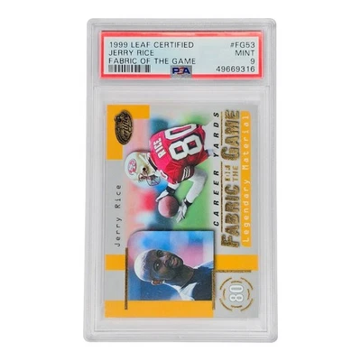 1999 Leaf Certified Fabric Of The Game FG53 Jerry Rice SP #'d /100 PSA 9 - Image 1 of 2
