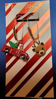 Betsey Johnson Santa Truck & Reindeer Mismatch Drop Earrings - NEW - Image 1 of 3