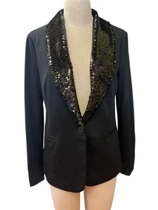 Adrianna Papell Sequin Lapel Ponte Blazer Black Size S - Picture 1 of 11