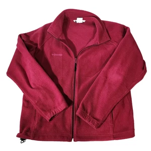 Columbia Fleece Jacket Womens Sz XL Full Zip Soft Embroidered Magenta Drawstring - Picture 1 of 8