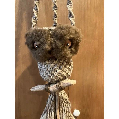 Vintage 1970's Macrame Owl Plant Hanger Handmade Rustic Boho Chic Decor - Image 1 of 4
