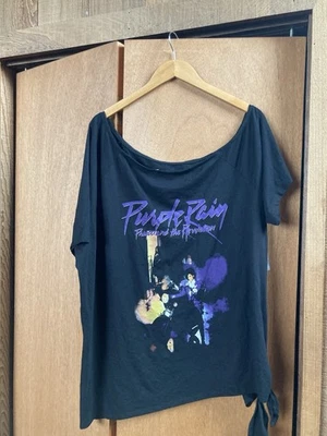 Torrid (size 3) Black Prince Purple Rain Wide Neck Side Tie Tee Shirt Top Rock - Image 1 of 4