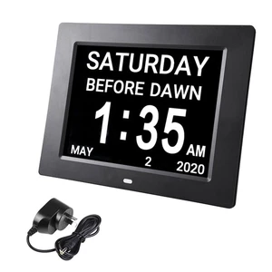 8" Digital LCD Day Clock 8 Alarm Time Office Wall Dementia Week Date Calendar - Picture 1 of 11