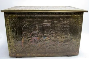 Vintage Messing Holz Kohle/Kindling Blockkasten geprägt 18" x 12" - Bild 1 von 6