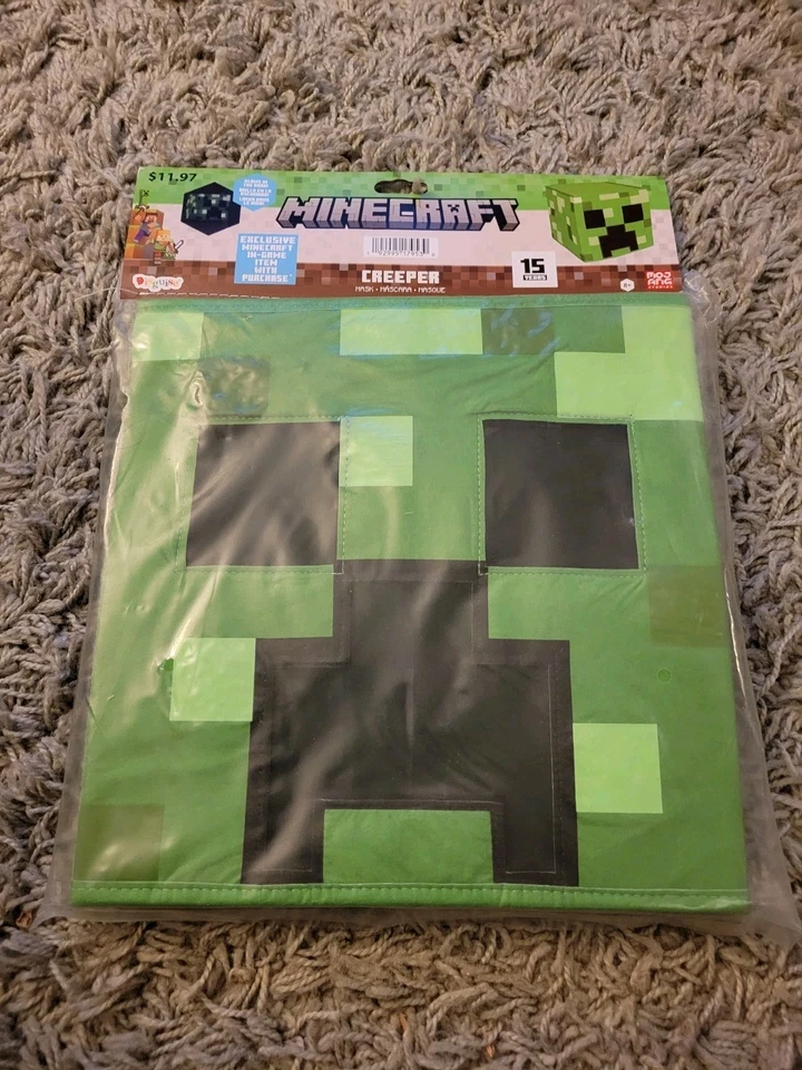 Kids Minecraft Pixel Green Face Creeper Block Head Halloween Costume Mask