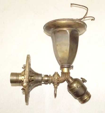 Welsbach Gas Edison Electric Combo Antique Brass Fixture Pat Apr 15 1902 Sconce Cover