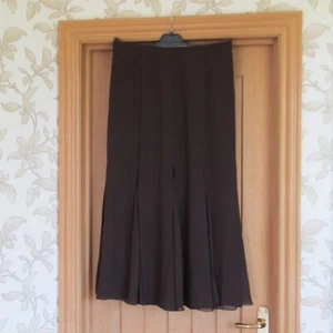 Roman originals dark brown chiffon maxi flare long skirt uk 12/14 8 slits floaty - Picture 1 of 8