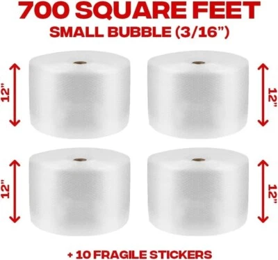 3/16" x 700' Ft Bubble Roll Small Bubbles 12" Wide Yens Quality Cushion Wrap - Image 1 of 4