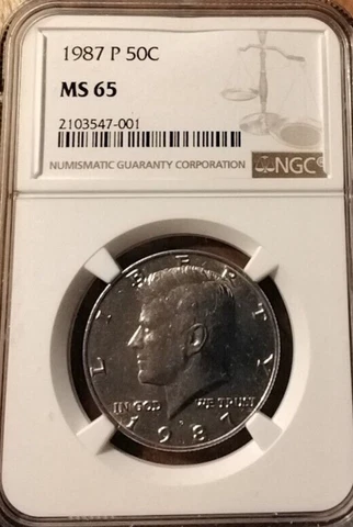 1987 P 50C Kennedy Half Dollar Graded MS65 by NGC LOT#443 Cover
