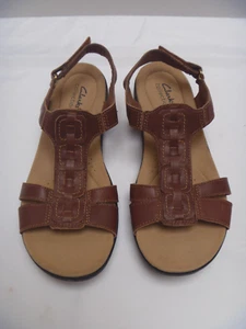Clarks Collection Sandals Size 9M Brown Leather Strappy Slingback Shoes - Picture 1 of 7