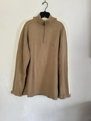 Tommy Hilfiger Mens 1/4 Zip Beige 100% Cotton Pullover Sweater, Size XXL - Image 1 of 4