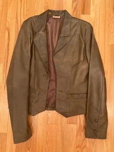 Wrangler Jacket Brown Leather Collared Chain Buttons Pockets Lined - Size M - Picture 1 of 3