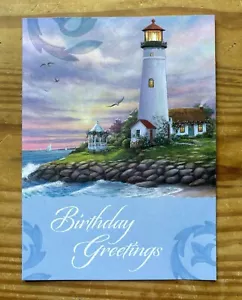 Tarjeta de cumpleaños faro de Susan Ríos Escritura dentro diario religioso basura - Imagen 1 de 4