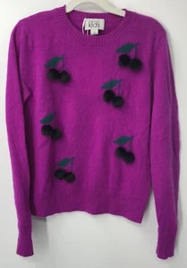 Autumn cashmere girls purple cashmere blend cherry pom pom print sweater sz 12y - Picture 1 of 3