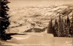 POSTCARD RPPC GLIMPSE OF THE VALLEY FROM SKE COURSE ASPEN MTN. ASPEN COLORADO - Picture 1 of 2
