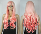 Long Pink Mix Light Blonde Wavy Women Lady Cosplay Party Hair Wig Wigs + Wig Cap