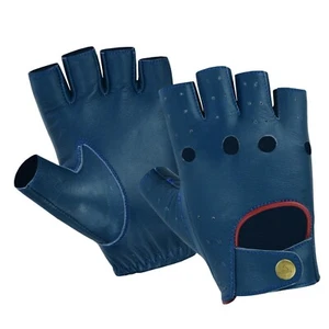 Guanti in pelle senza dita uomo donna moda ciclismo guida bottone ottone KENFIT - Foto 1 di 5