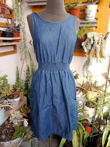 GAP 1969  Womens XSmall Dress Denim With Pockets Cutout Tie Back Midi  Casual - Picture 1 of 14