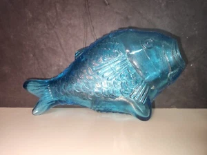Decanter a forma di pesce in vetro blu brillante anni 60 Spagna decorativo vintage - Foto 1 di 9