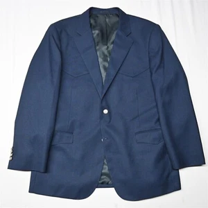 Red Sky 46R Blue Silver Button Mens Western Yoke Suit Jacket Blazer Sport Coat - Picture 1 of 12