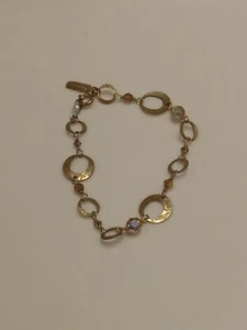 Signed Holly Yashi 12k Gold Filled Faceted Crystal Chain Link Bracelet - Picture 1 of 3