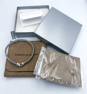 David Yurman 925 Silver Woven Box Chain Bracelet Black Nylon 10mm - $550 Retail - Picture 1 of 5