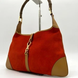 Gucci Jackie Suede Leather Bamboo Shoulder Bag Dark Orange Vintage N2411206 - Picture 1 of 10