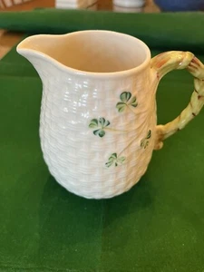 Belleek Irish Jug Shamrock Basketweave Porcelain 6” Pitcher St. Patrick’s Day - Picture 1 of 5