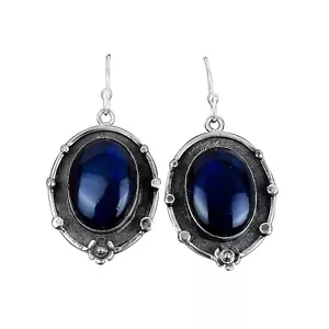 925 Sterling Silver Oval Natural Blue Fire Labradorite New Drop Earrings Jewelry - Picture 1 of 7