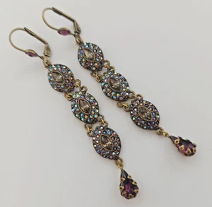 Michal Negrin Earrings Sparkly AB Rainbow Crystals Long Cocktail Runway Gift 3in - Picture 1 of 14