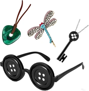 Coraline Button Eyes Glasses Key Pendant Seeing Stone Necklace Dragonfly... - Picture 1 of 8