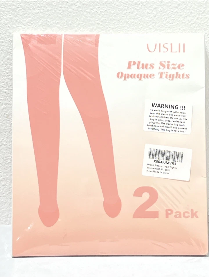 2 Pairs Women's Plus Size Fleece Lined Tights Thermal Opaque Warm Tights Vislii - Image 1 of 4