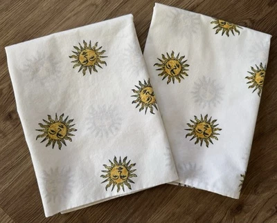 Vintage Celestial 1990s Y2K Sun Moon Star Set 2 Standard Pillowcases White Boho - Image 1 of 4