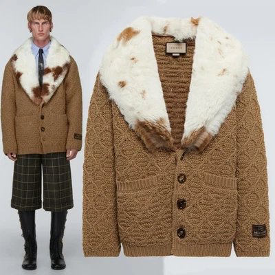 GUCCI HOMBRE SUÉTER PIEL DE OVEJA CUELLO RECORTADO CÁRDIGAN ABRIGO $4,750 talla L Grande Foto 1 de 4