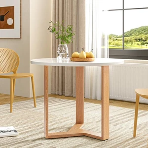 31.5" Round Dining Table for Small Spaces,Wood Kitchen Table w/Adjustable Feet - Picture 1 of 5